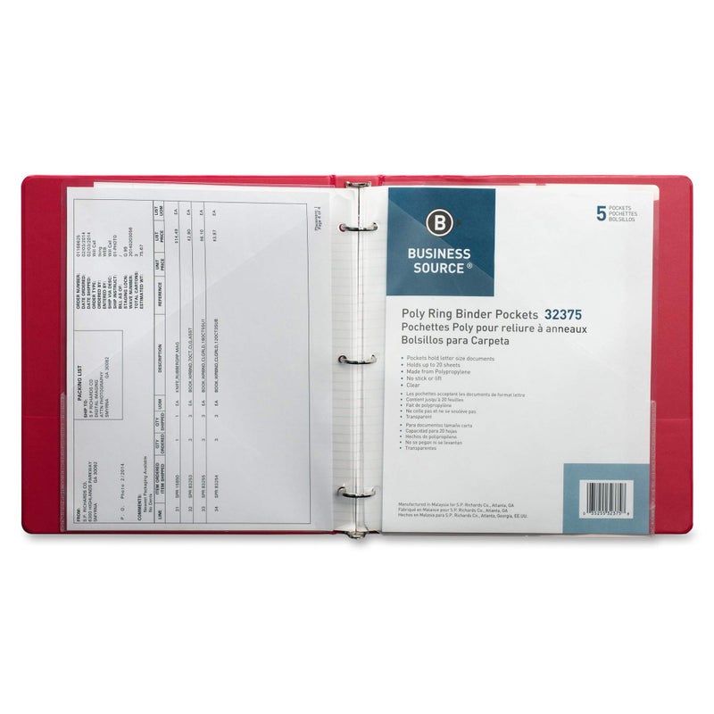 Business Source Binder Pockets - Pack of 5, Clear (32375) - Image 5